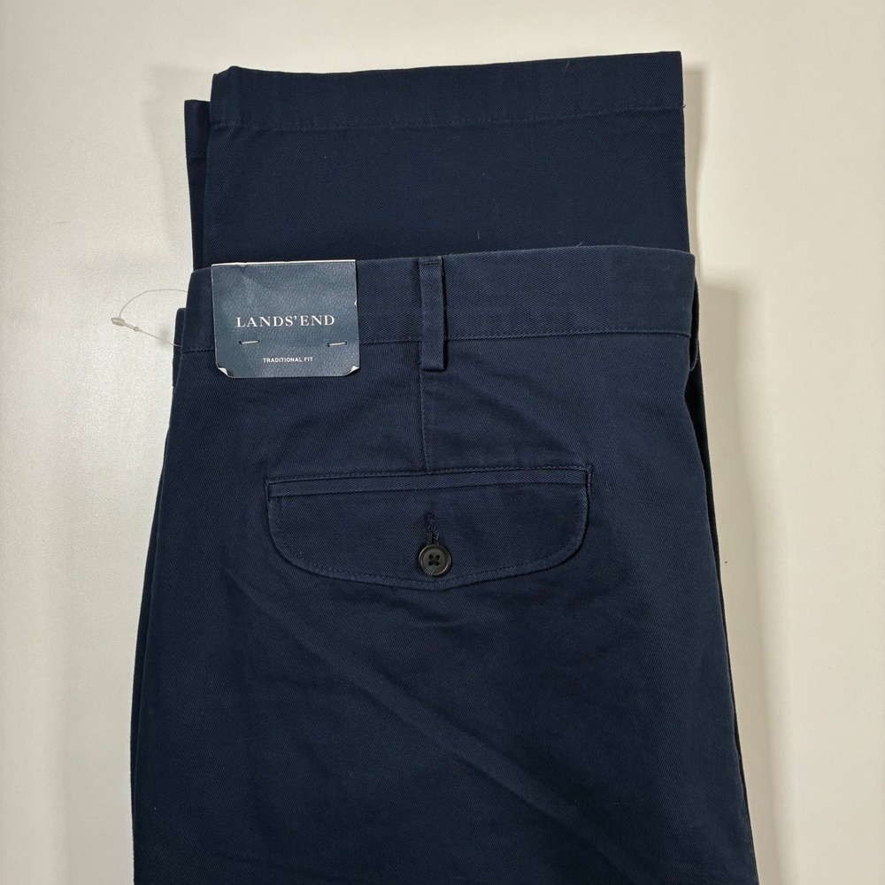 NEW Lands End Chino Pants 40x39 Navy Blue Traditional Fit Cotton Trousers READ
